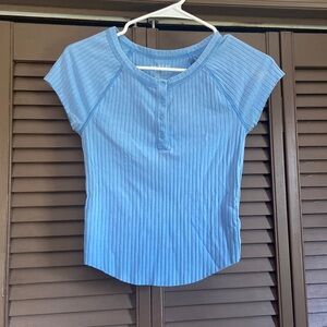 American Eagle Blue Ribbed Buttoned Crop Top Sz. Small